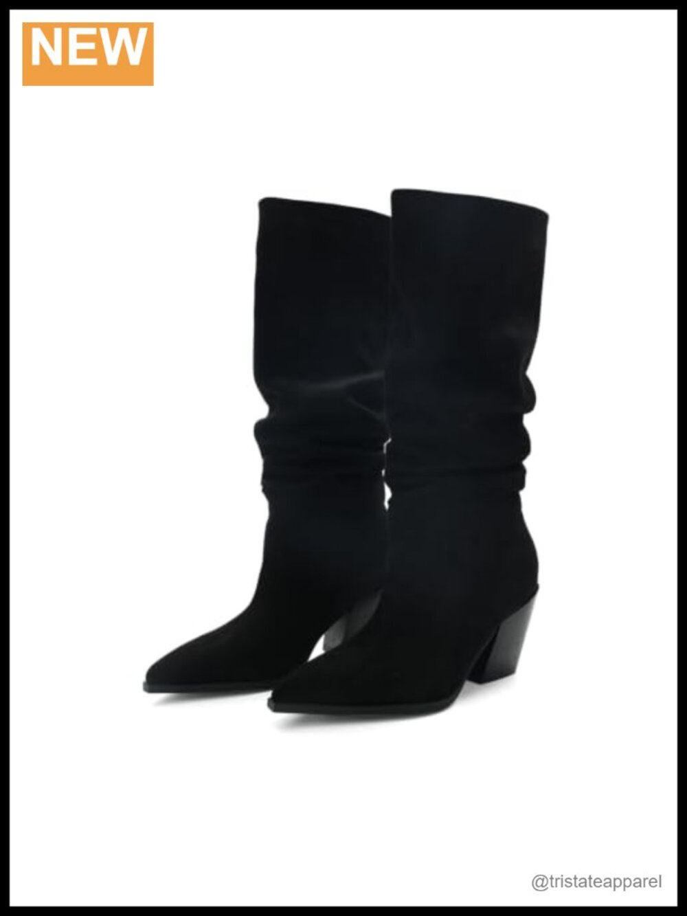 Slouchy Mid Calf Boots Women's Pointed Toe Faux Suede Chunky Block Heel Pull On